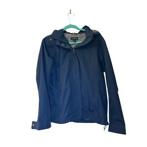 Lands'‎ End Rain Jacket Hooded Lightweight Blue Coat L/P